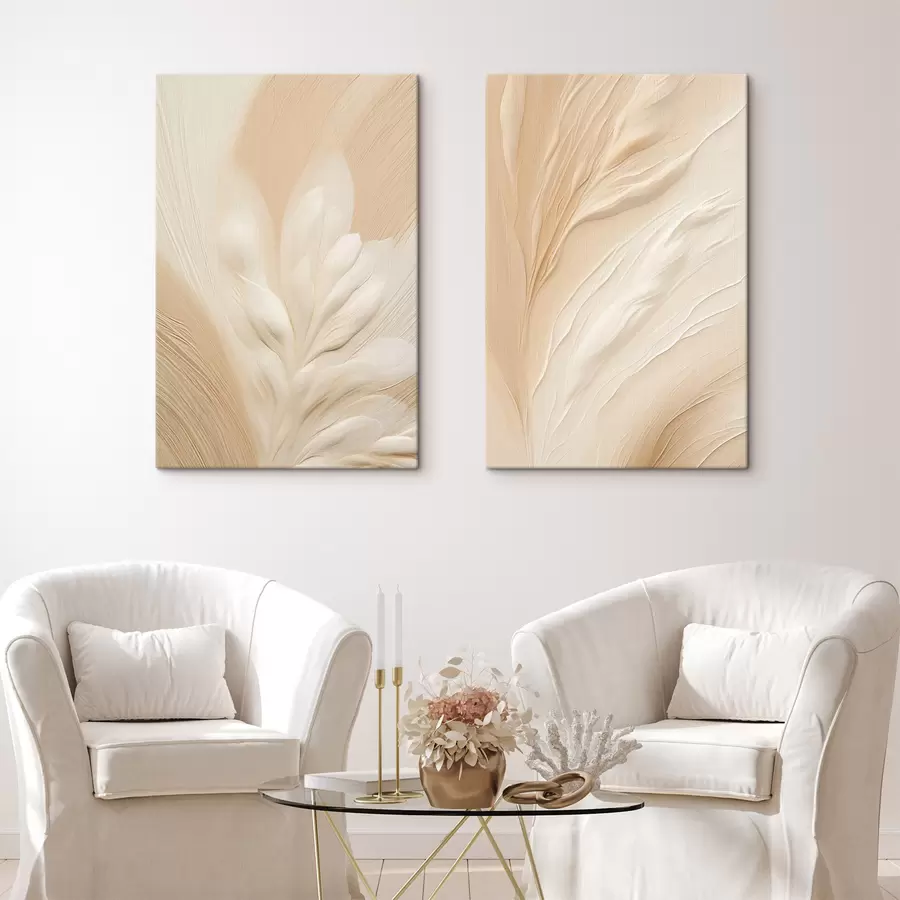  Schilderijen Een verfijnde, lichtgekleurde abstracte bloemtextuur tegen een zachte, perzikkleurige achtergrond m30962