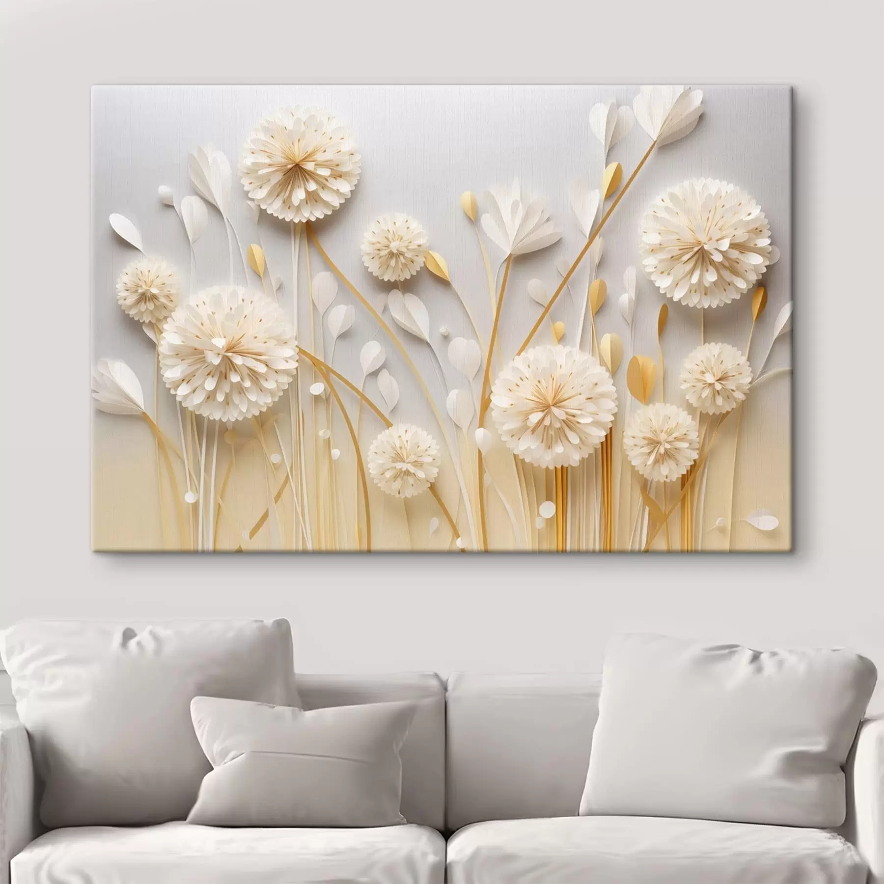  Schilderijen Ruimtelijke witte bloemen met warme accenten s50581