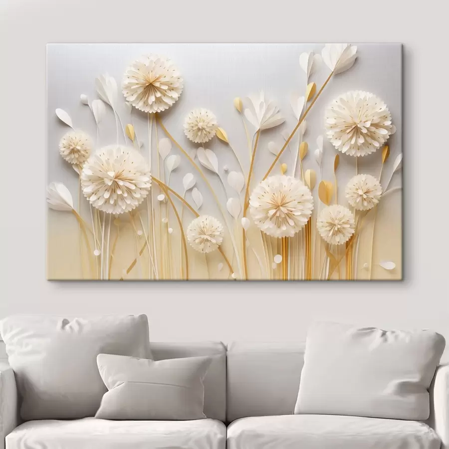  Schilderijen Ruimtelijke witte bloemen met warme accenten s50581