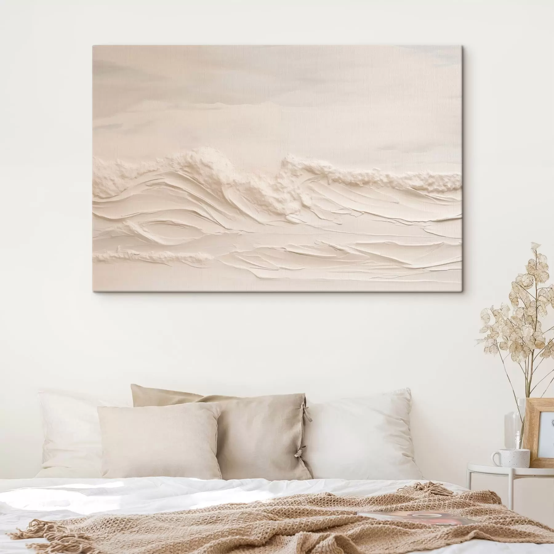 Schilderijen Zeegolven met textuur in lichte crèmekleurige tinten s50596