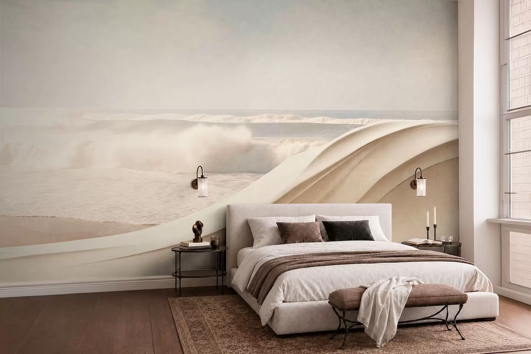Fotobehang Zeegolven tussen golvende zandvormen w05895