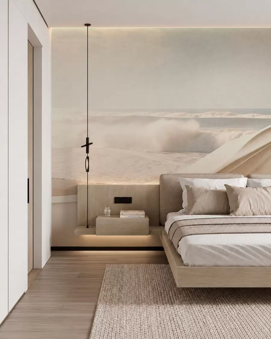 Fotobehang Zeegolven tussen golvende zandvormen w05895
