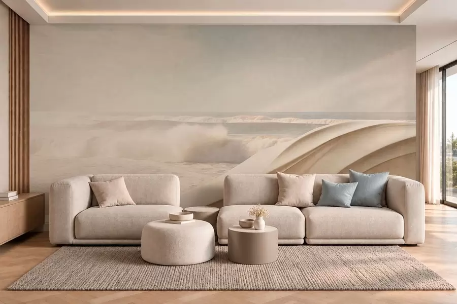 Fotobehang Zeegolven tussen golvende zandvormen w05895