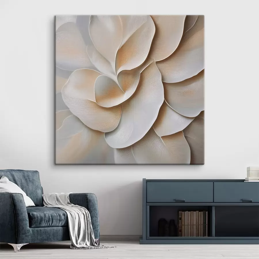  Schilderijen Een bloemstuk met een reliëfachtig oppervlak in een beige en crèmekleurig kleurenpalet s50002