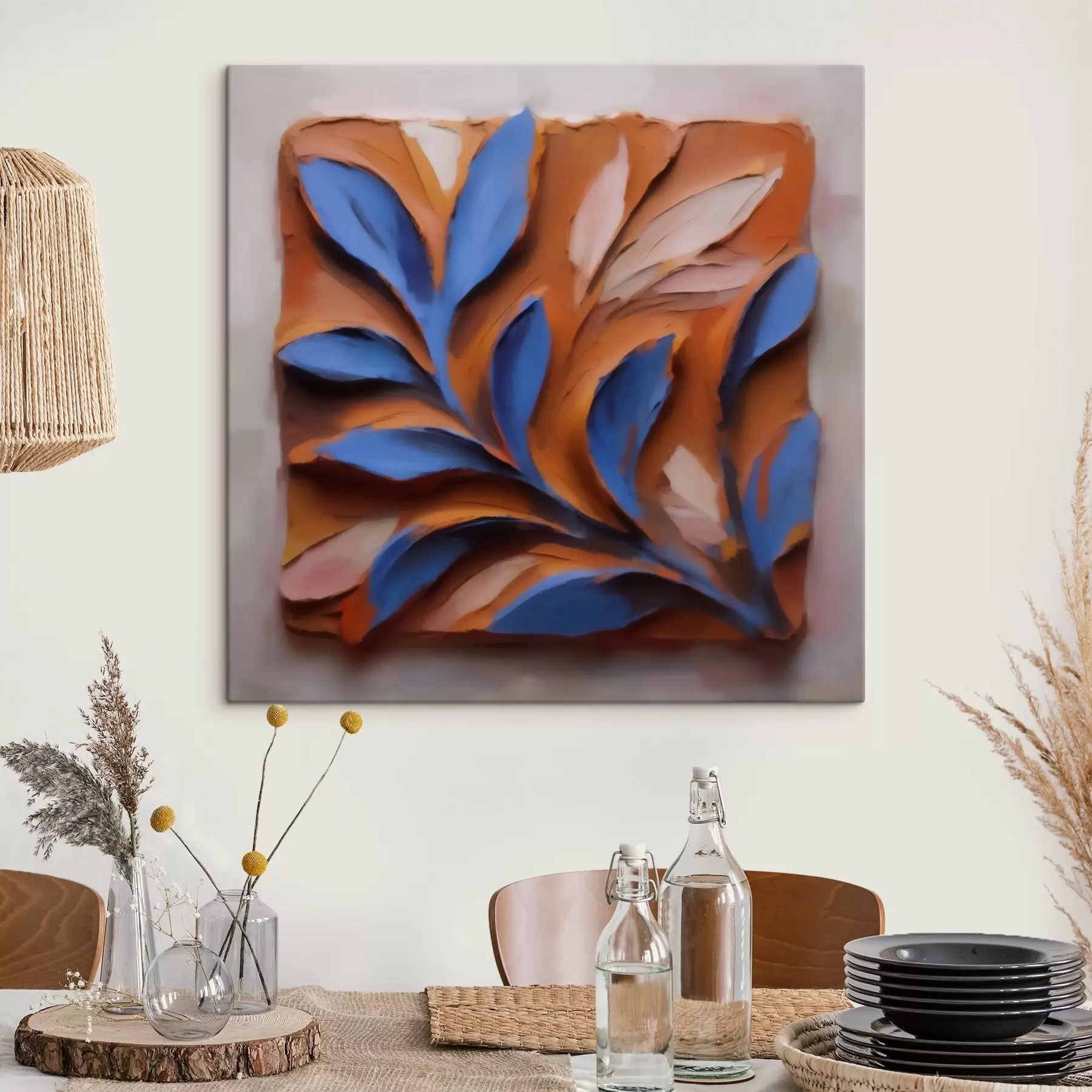  Schilderijen Kobaltbladeren op terracotta s50018