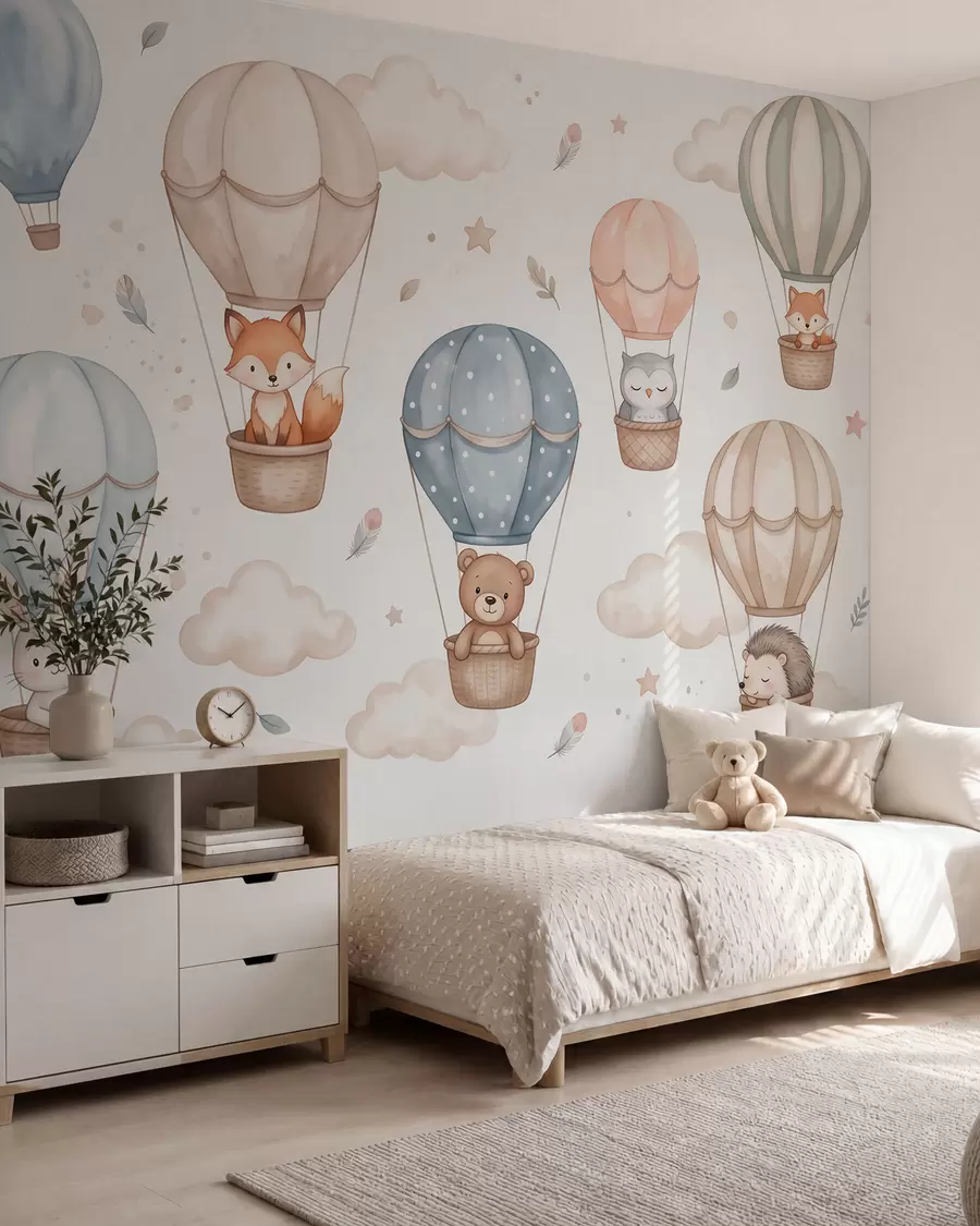 Fotobehang Vriendjes in luchtballonnen w10001