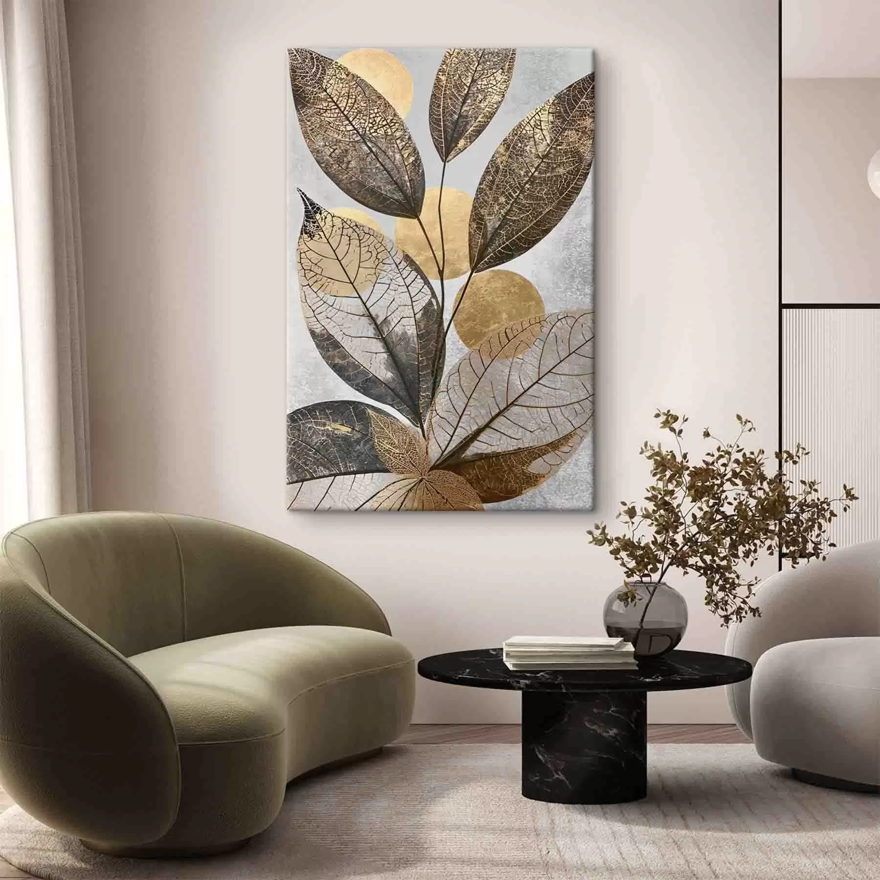  Schilderijen Abstracte bladeren met cirkels s50711