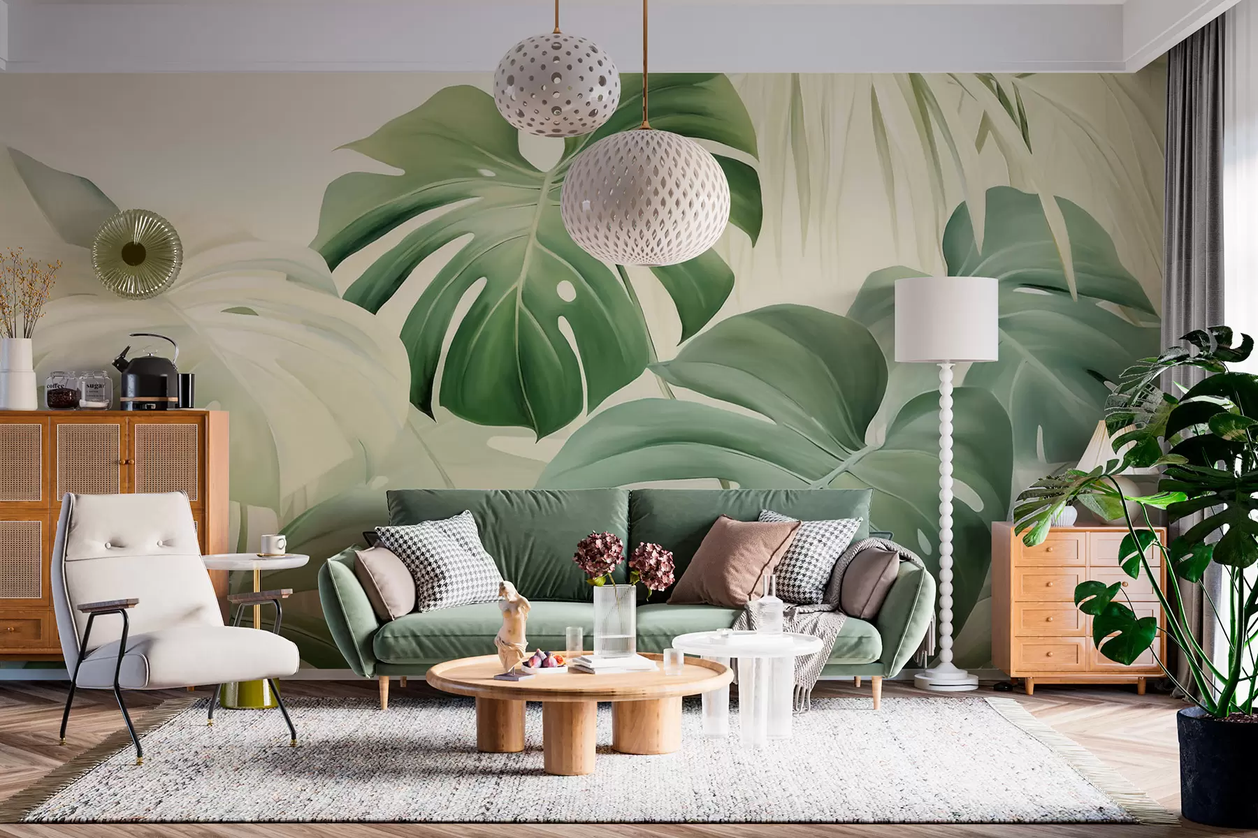 Fotobehang Monstera, palmbladeren w05909