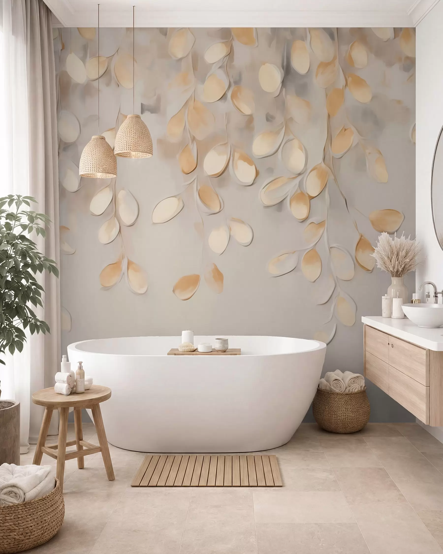 Fotobehang Cascade van gouden bladeren w05900