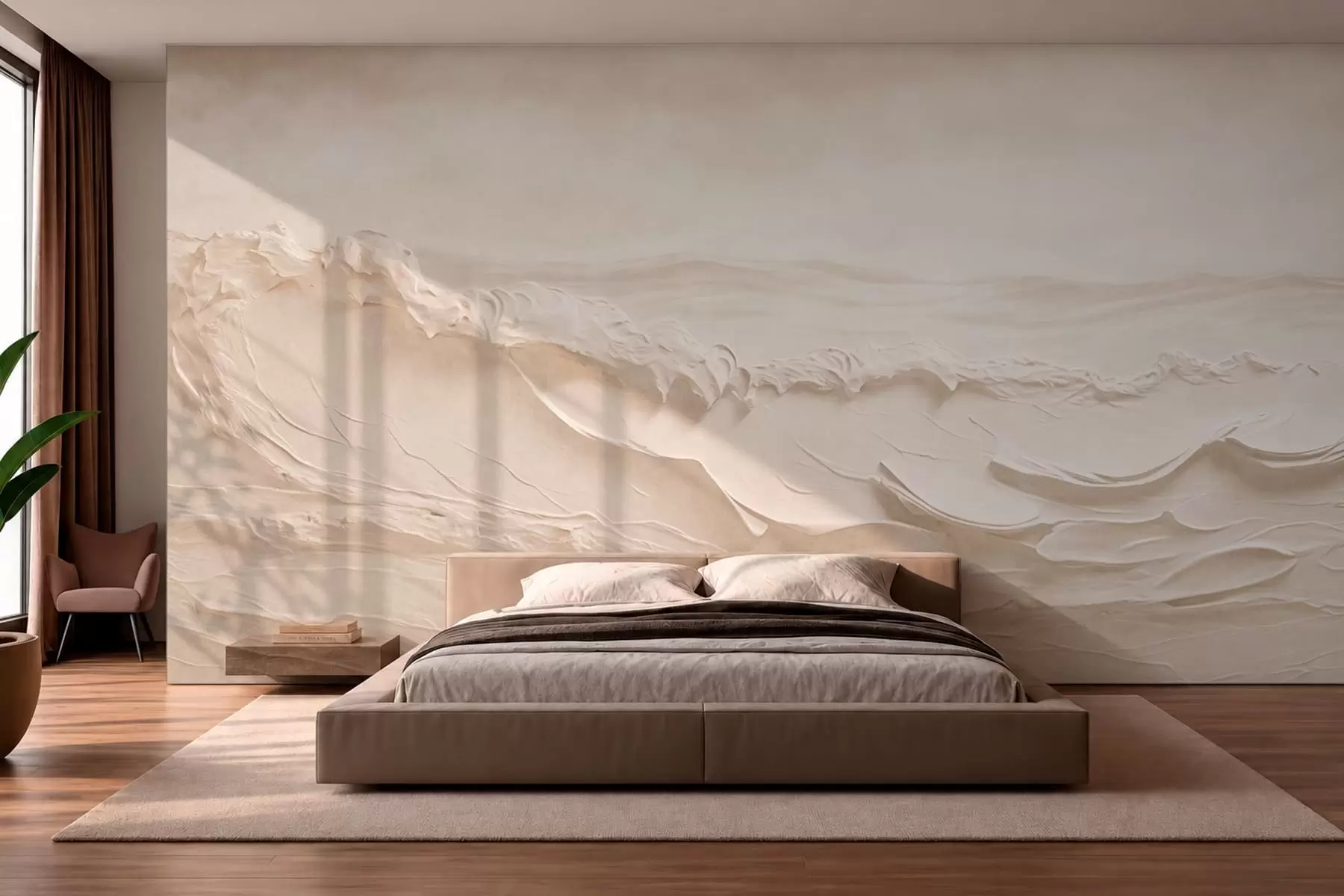 Fotobehang Gestructureerde, lichtgekleurde zeegolven in crèmekleurige tinten w05898