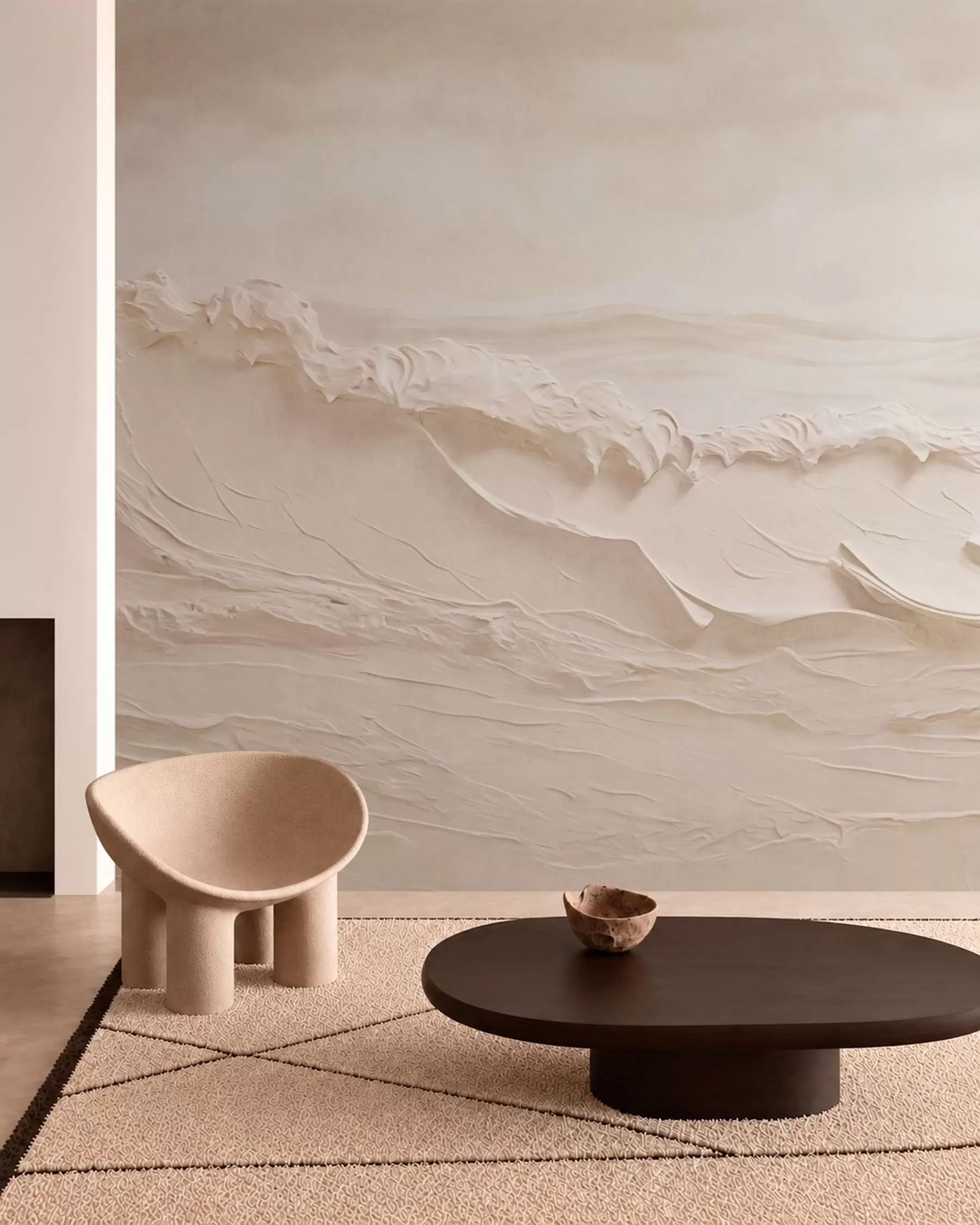 Fotobehang Golven in crème w05898