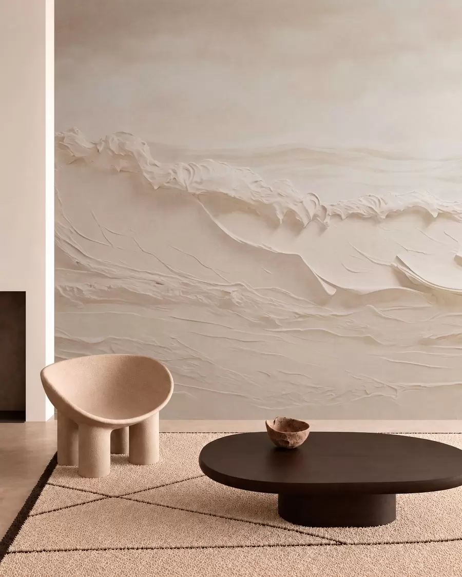 Fotobehang Golven in crème w05898