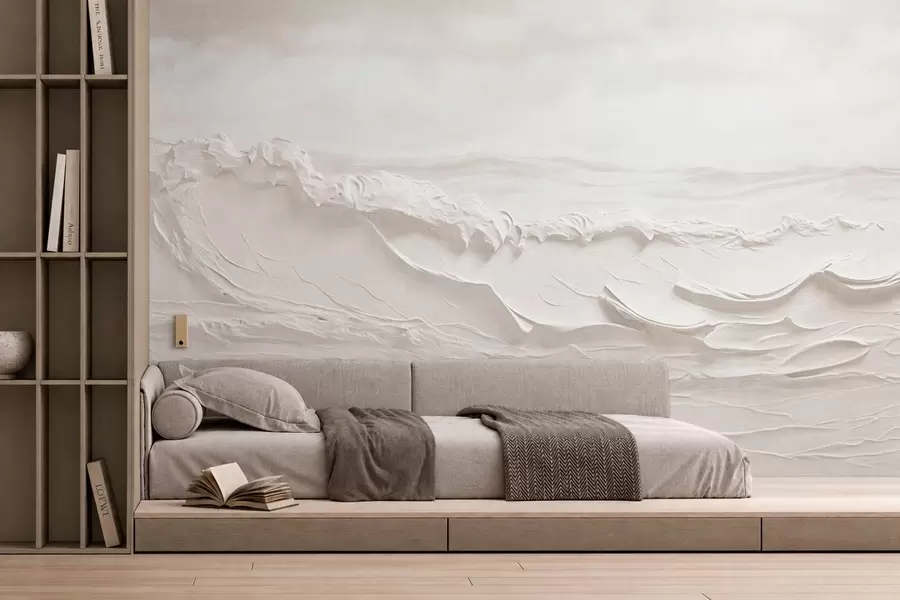 Fotobehang Reliefachtige zeegolven in lichte, neutrale tinten w05898v1