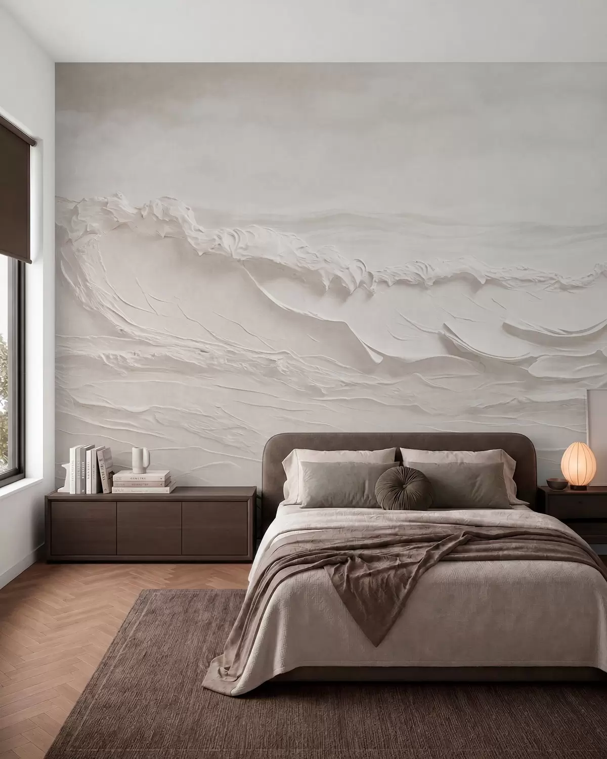 Fotobehang Reliefachtige zeegolven in lichte, neutrale tinten w05898v1