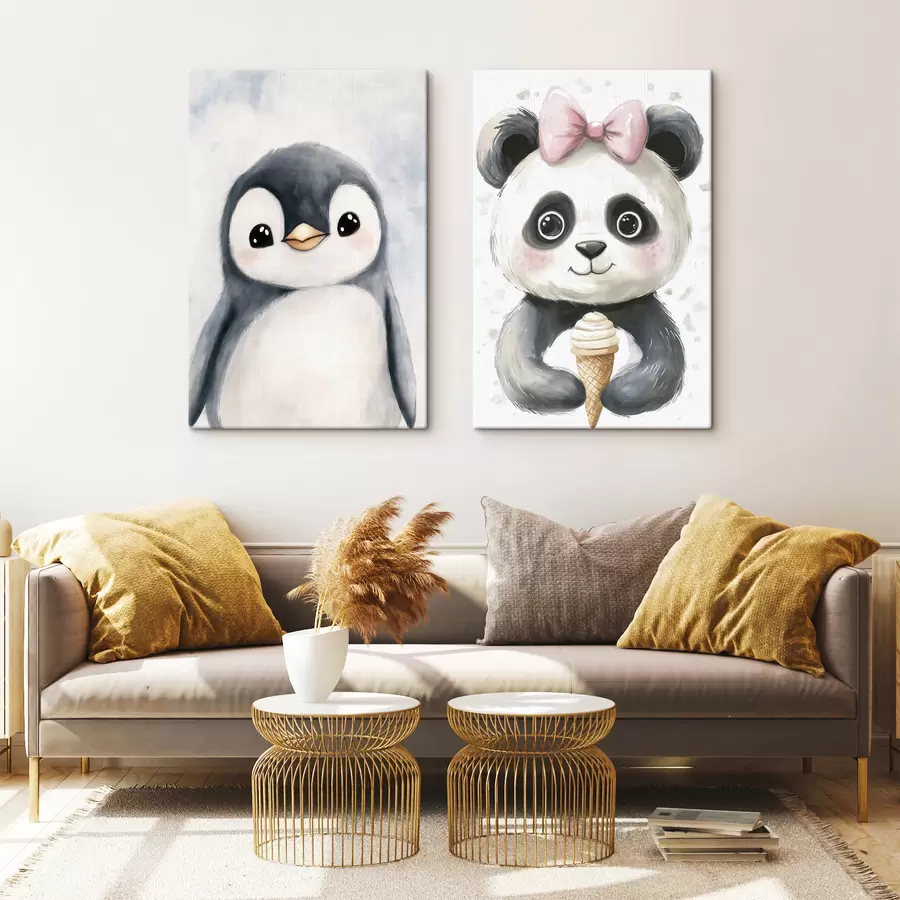  Schilderijen Pinguïn en panda met een ijsje m31014
