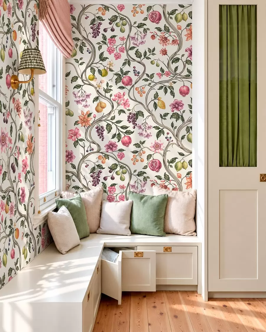 Fotobehang Bloemen- en fruitmotief met verstrengelde takken w05862v1