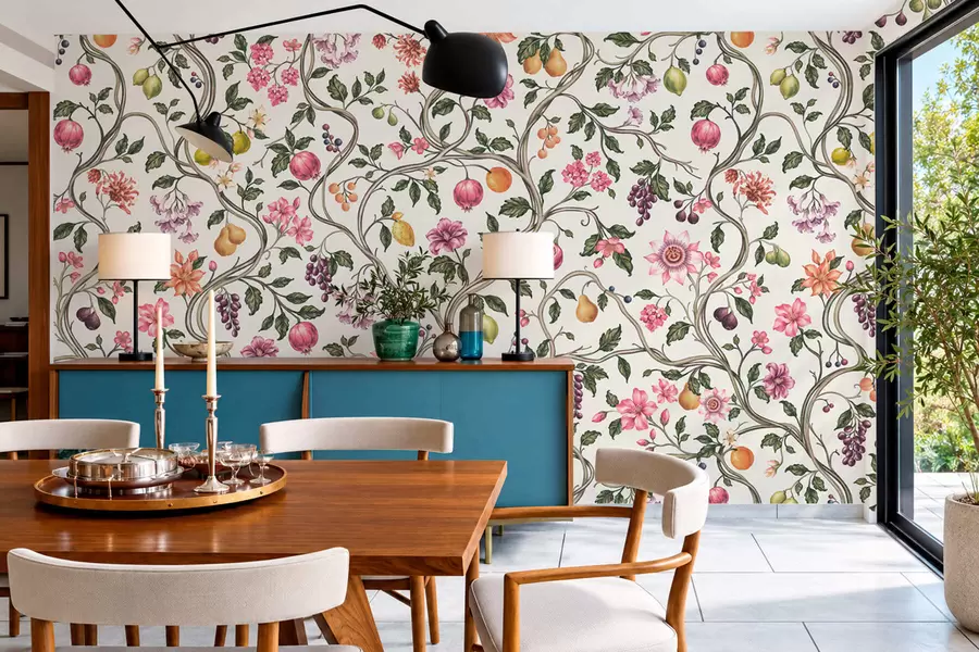 Fotobehang Bloemen- en fruitmotief met verstrengelde takken w05862v1
