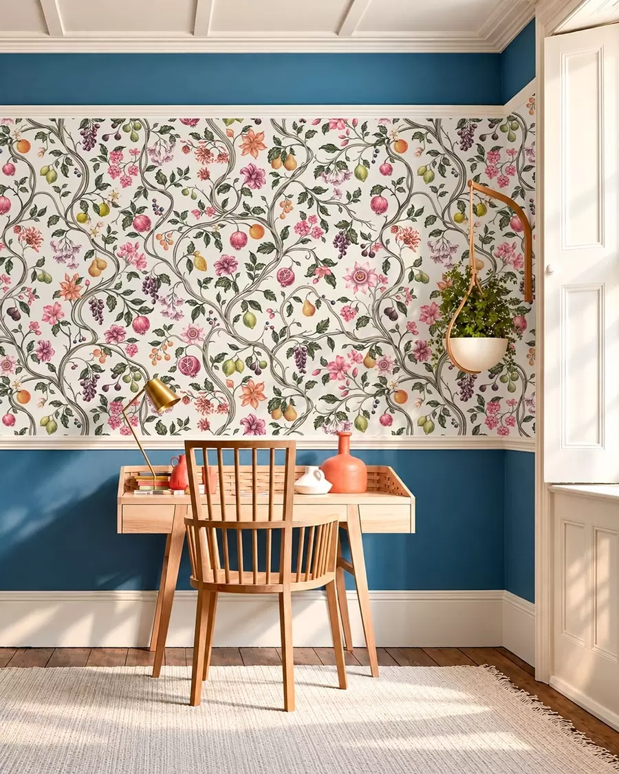 Fotobehang Bloemen- en fruitmotief met verstrengelde takken w05862v1