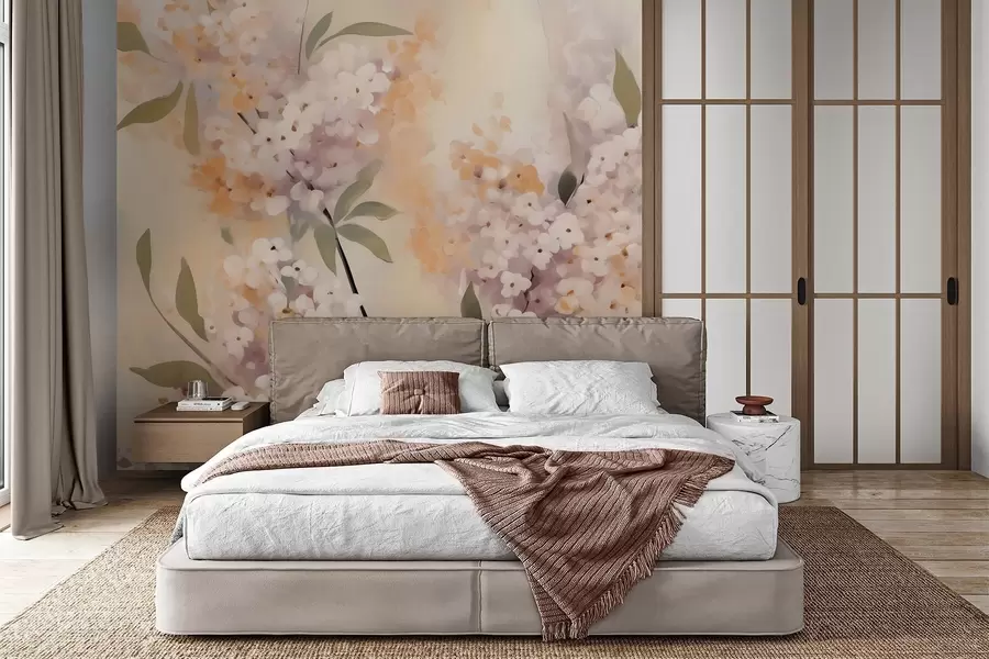 Fotobehang Abstracte takken met bloemen w05872