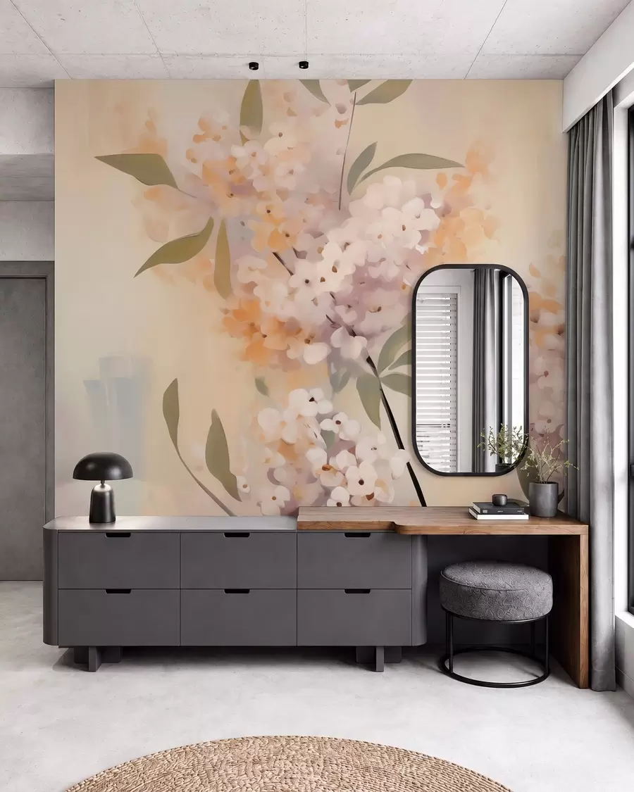 Fotobehang Abstracte takken met bloemen w05872