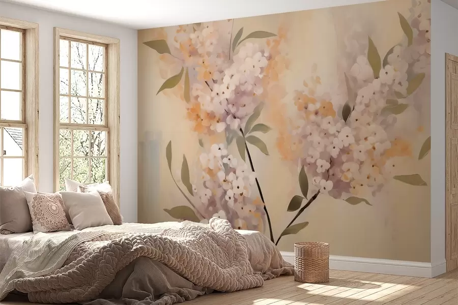 Fotobehang Abstracte takken met bloemen w05872