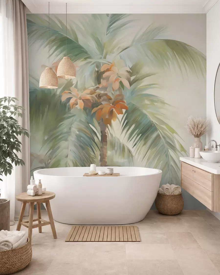 Fotobehang Abstracte palmboom, imitatie-schilderij w05876