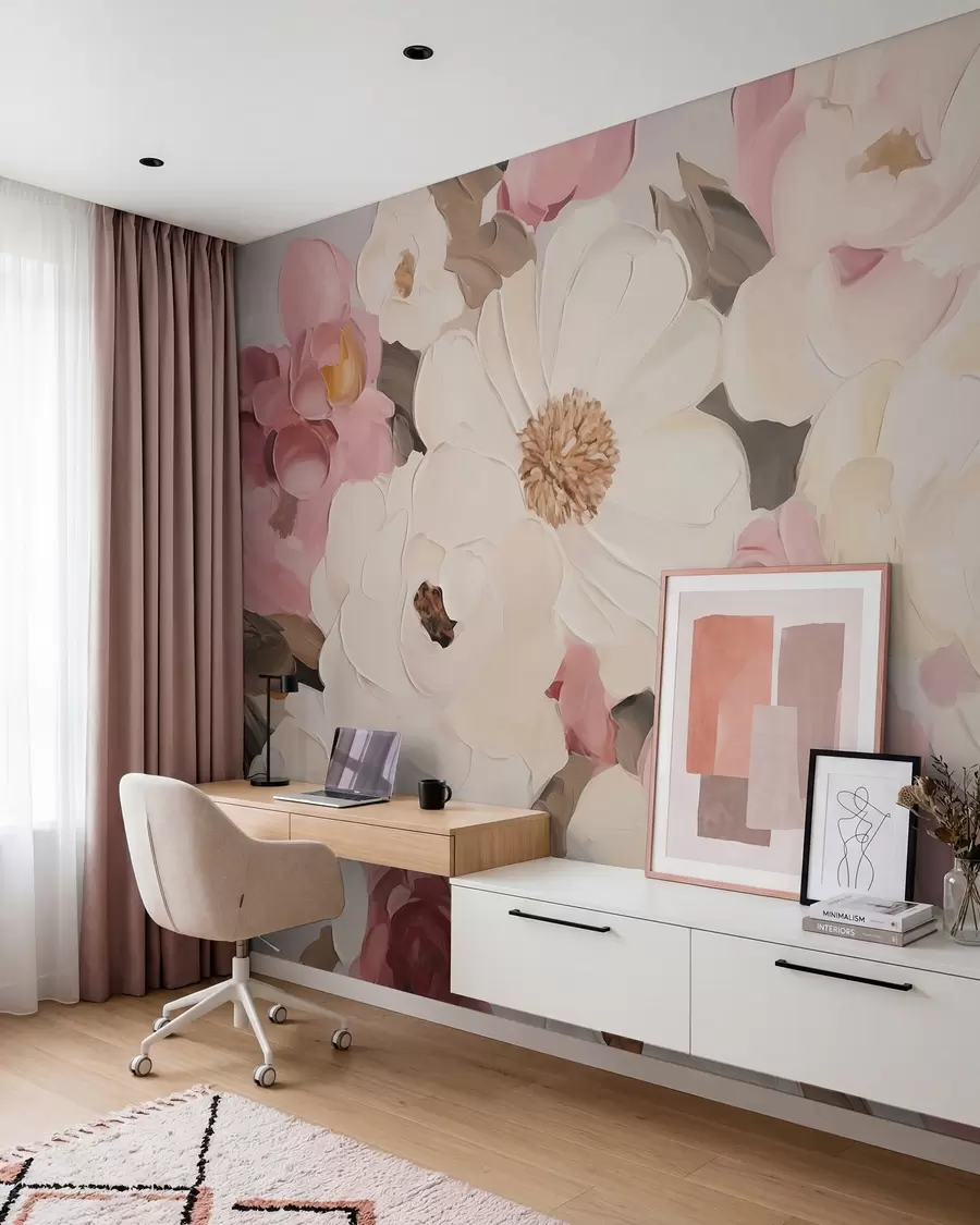 Fotobehang Abstracte bloemen, imitatie van een schilderij w05905