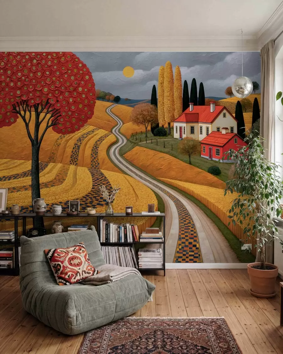 Fotobehang Dorp in de herfst w10049