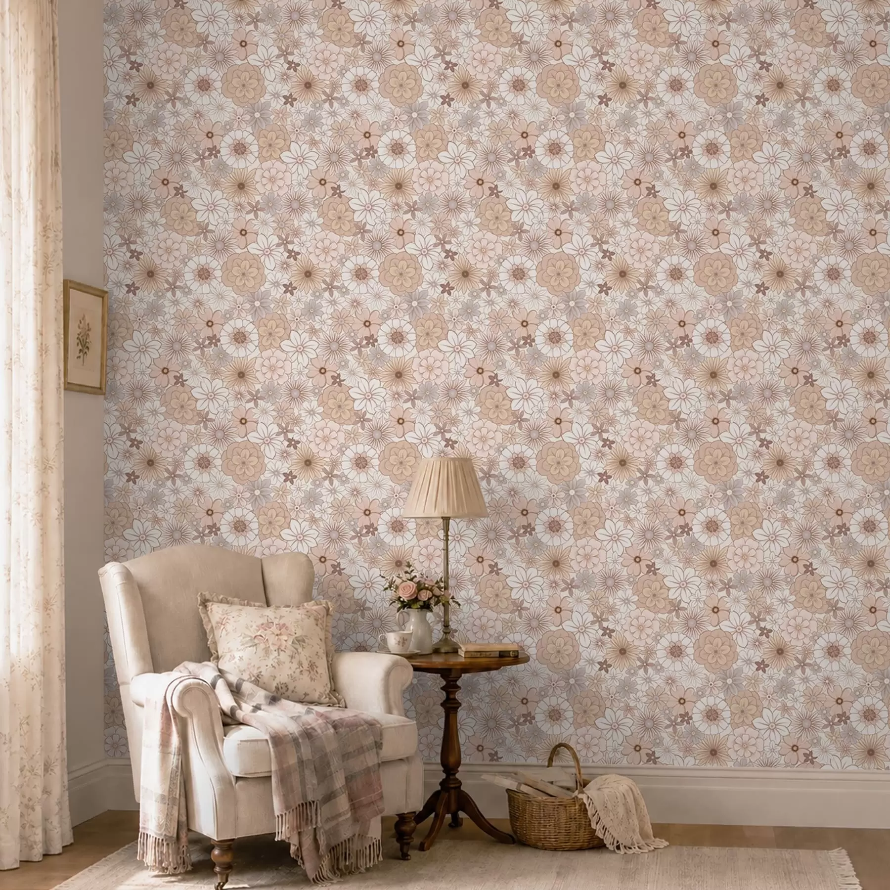 Fotobehang Dicht bloemenpatroon in zachte pasteltinten a01269