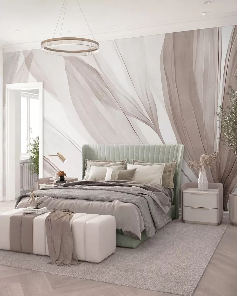 Fotobehang Zijden bladeren · Beige w10063v1