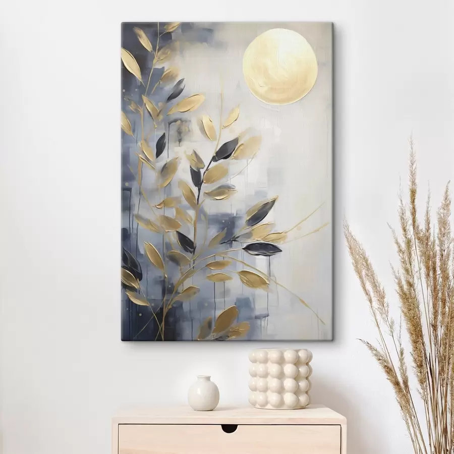  Schilderijen Abstracte takken met bladeren, imitatie van een schilderij s50842