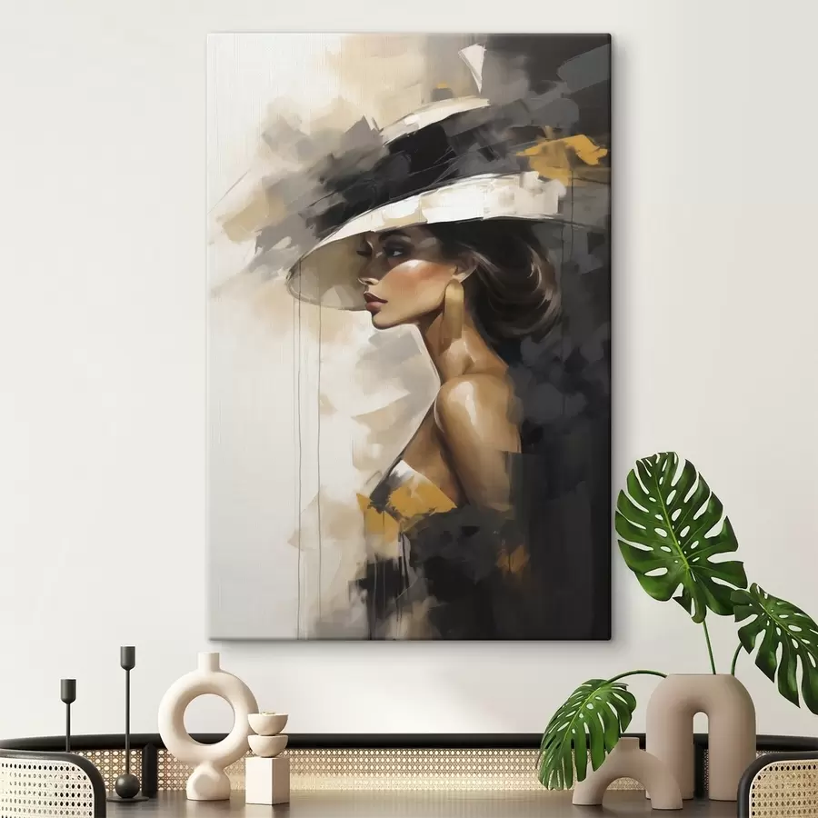  Schilderijen Abstracte jonge vrouw met een hoed, geïnspireerd op een schilderij s50845