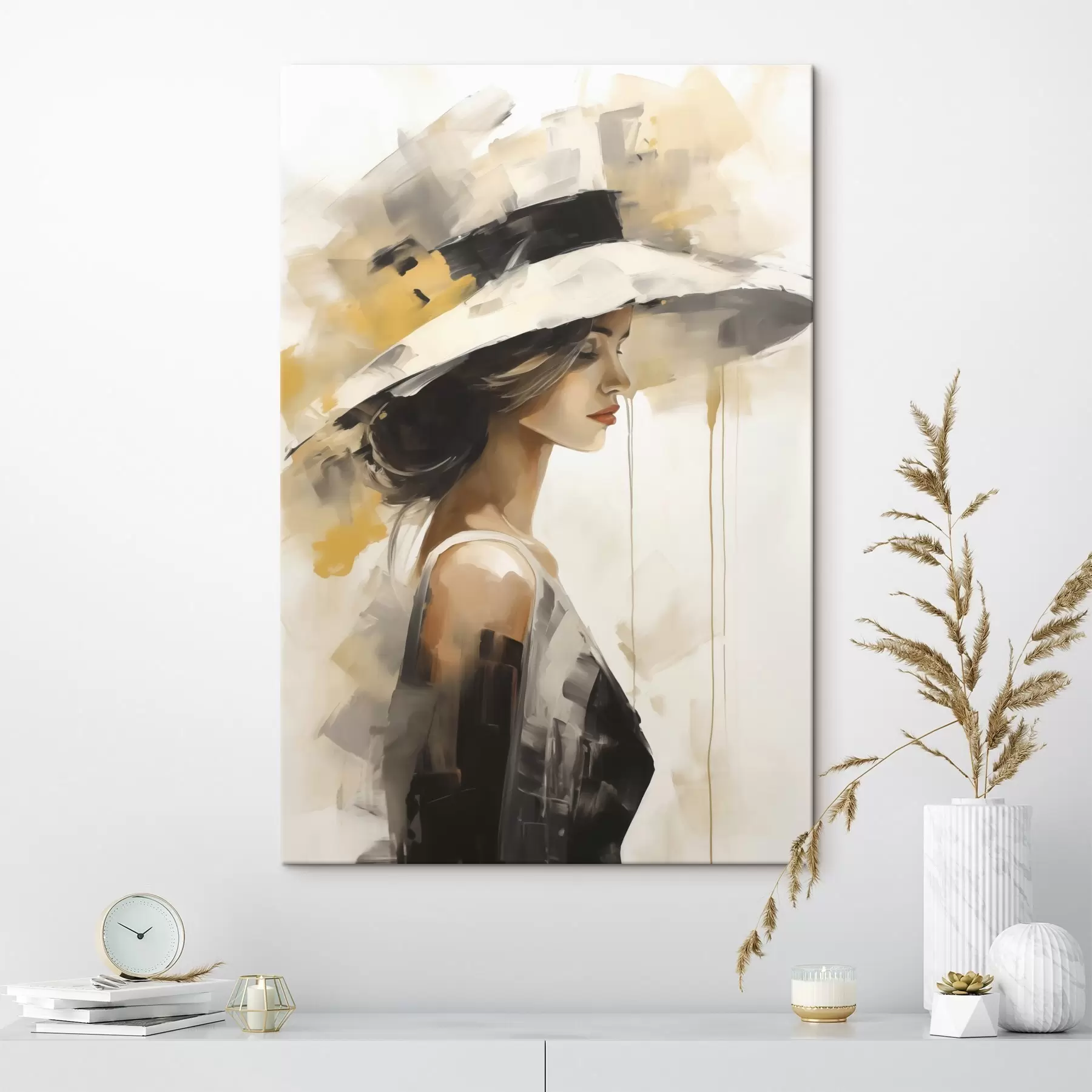  Schilderijen Jonge vrouw met een hoed, imitatie-schilderij s50846