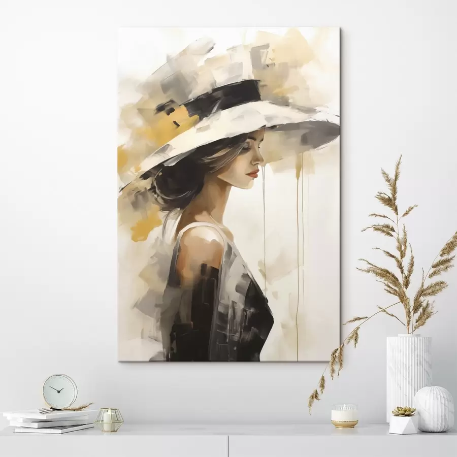 Schilderijen Jonge vrouw met een hoed, imitatie-schilderij s50846