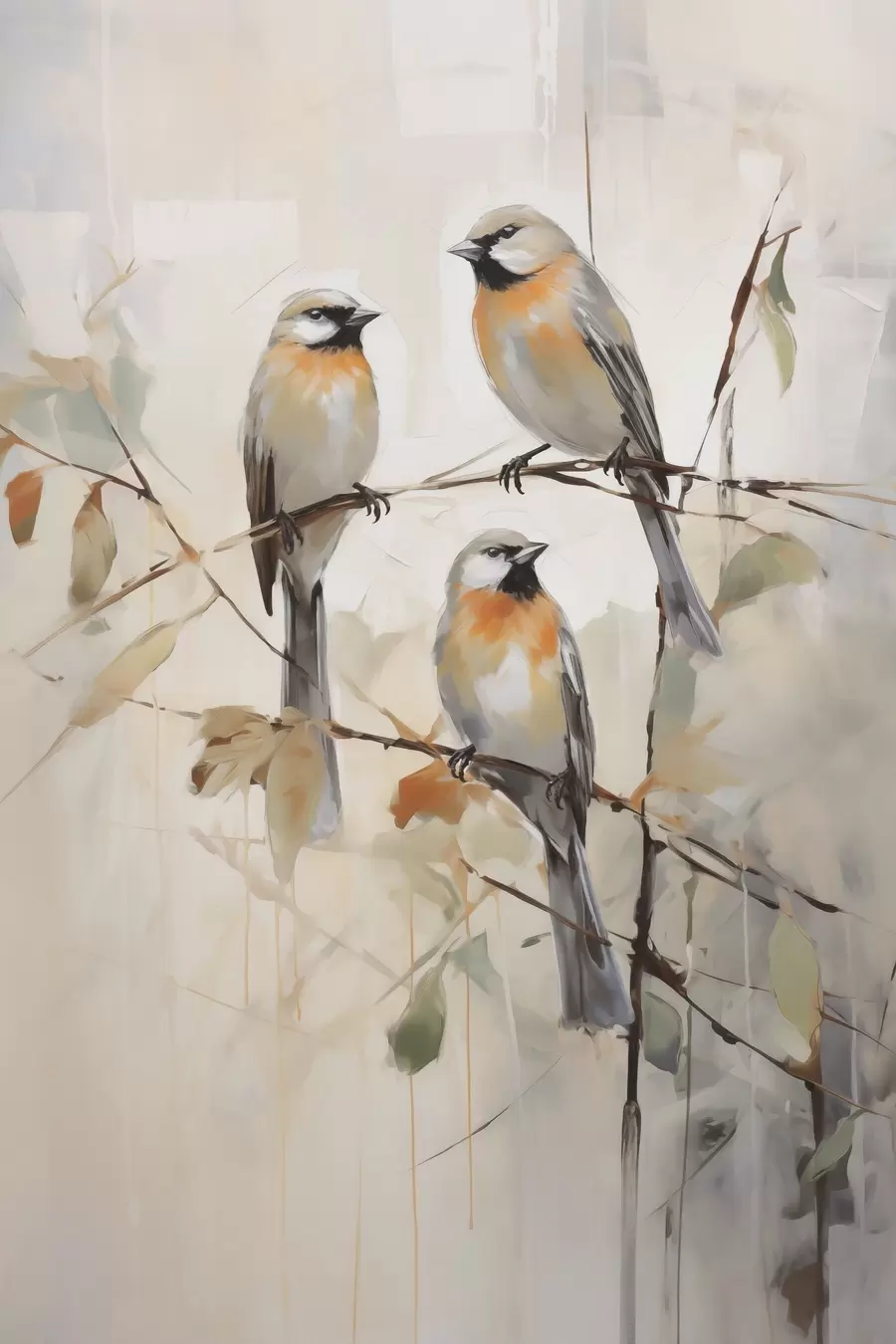 Fotobehang Vogeltjes, imitatieschilderij f50839
