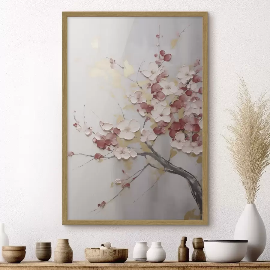 Fotobehang Abstracte bloemen op een tak in schilderstijl f50843