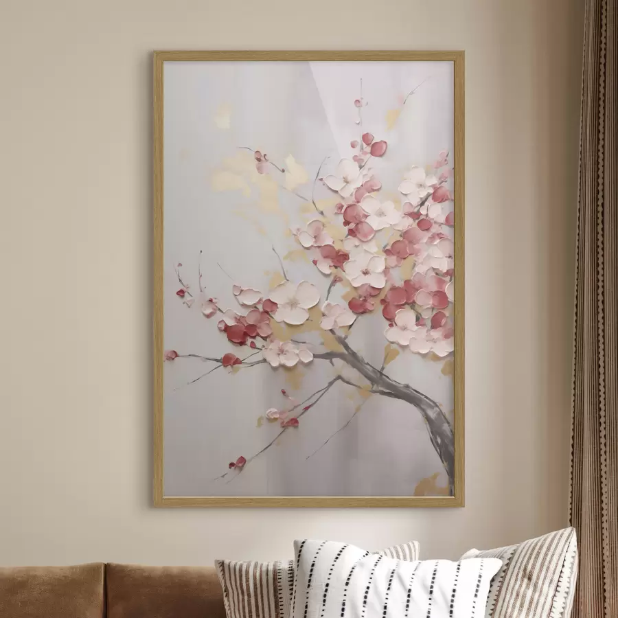 Fotobehang Abstracte bloemen op een tak, in de stijl van een imitatieschilderij f50843