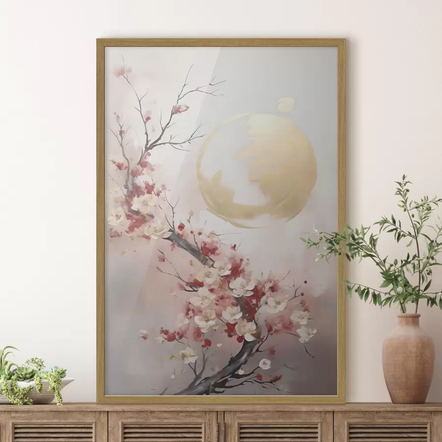 Fotobehang Abstracte bloemen op een boom, imitatieschilderij f50844