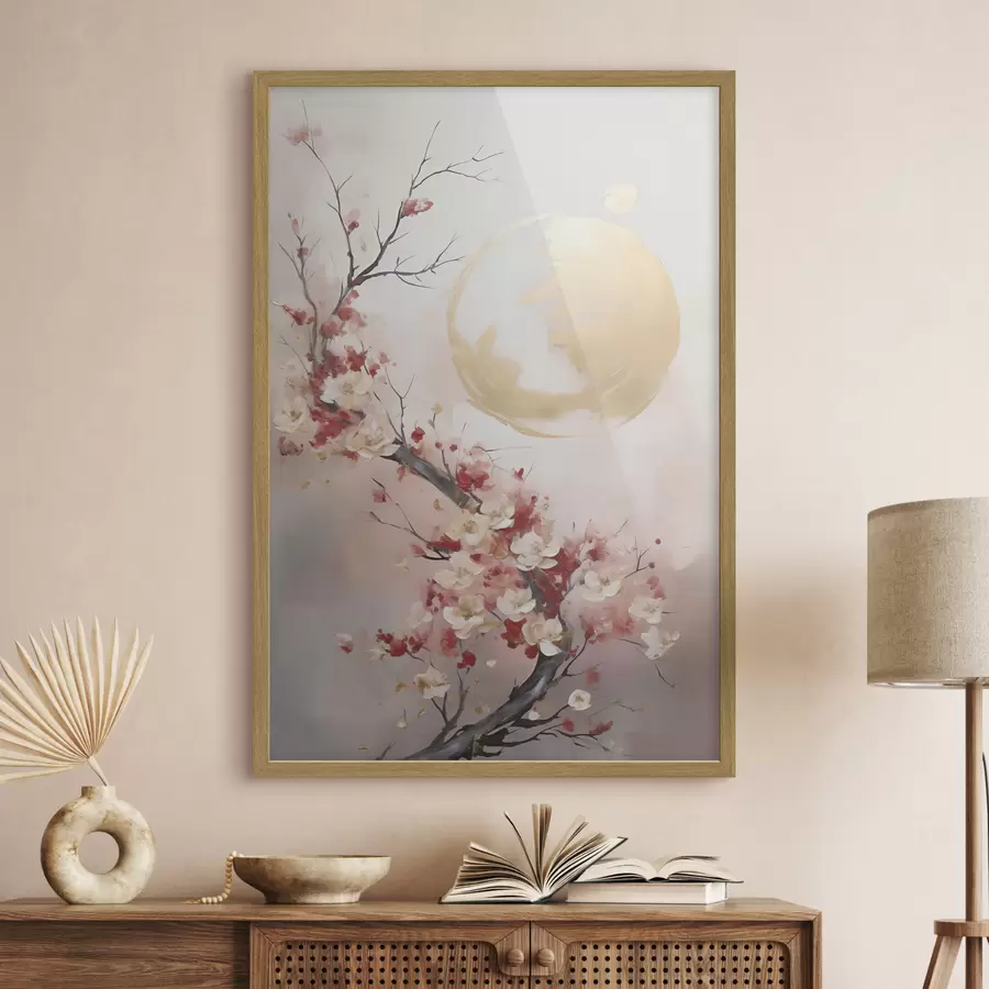 Fotobehang Abstracte bloemen op een boom, imitatieschilderij f50844