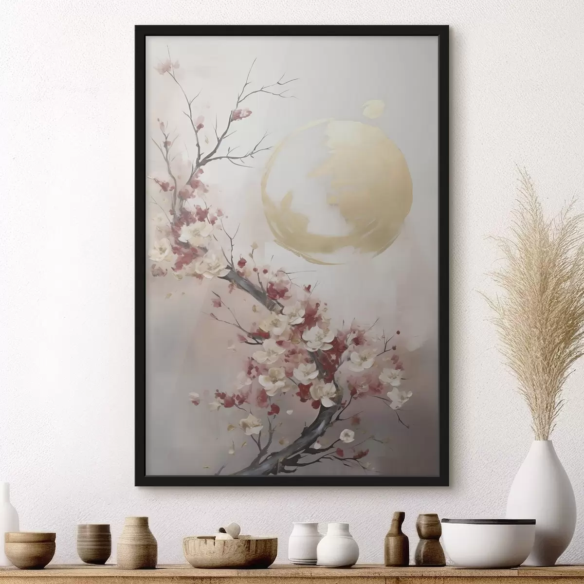 Poster Abstracte bloemen op een boom, imitatieschilderij f50844