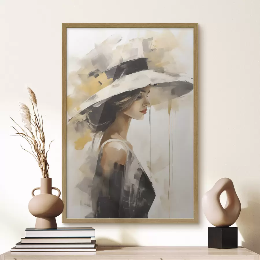 Fotobehang Jonge vrouw met een hoed, imitatie-schilderij f50846