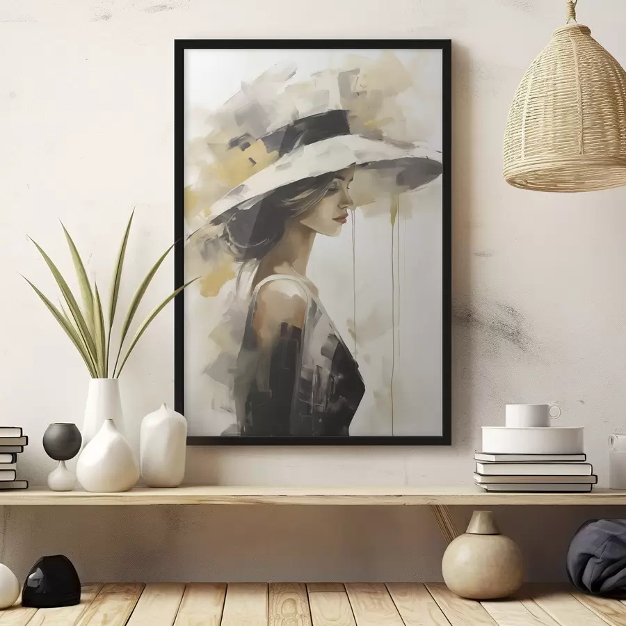 Fotobehang Jonge vrouw met een hoed, imitatie-schilderij f50846