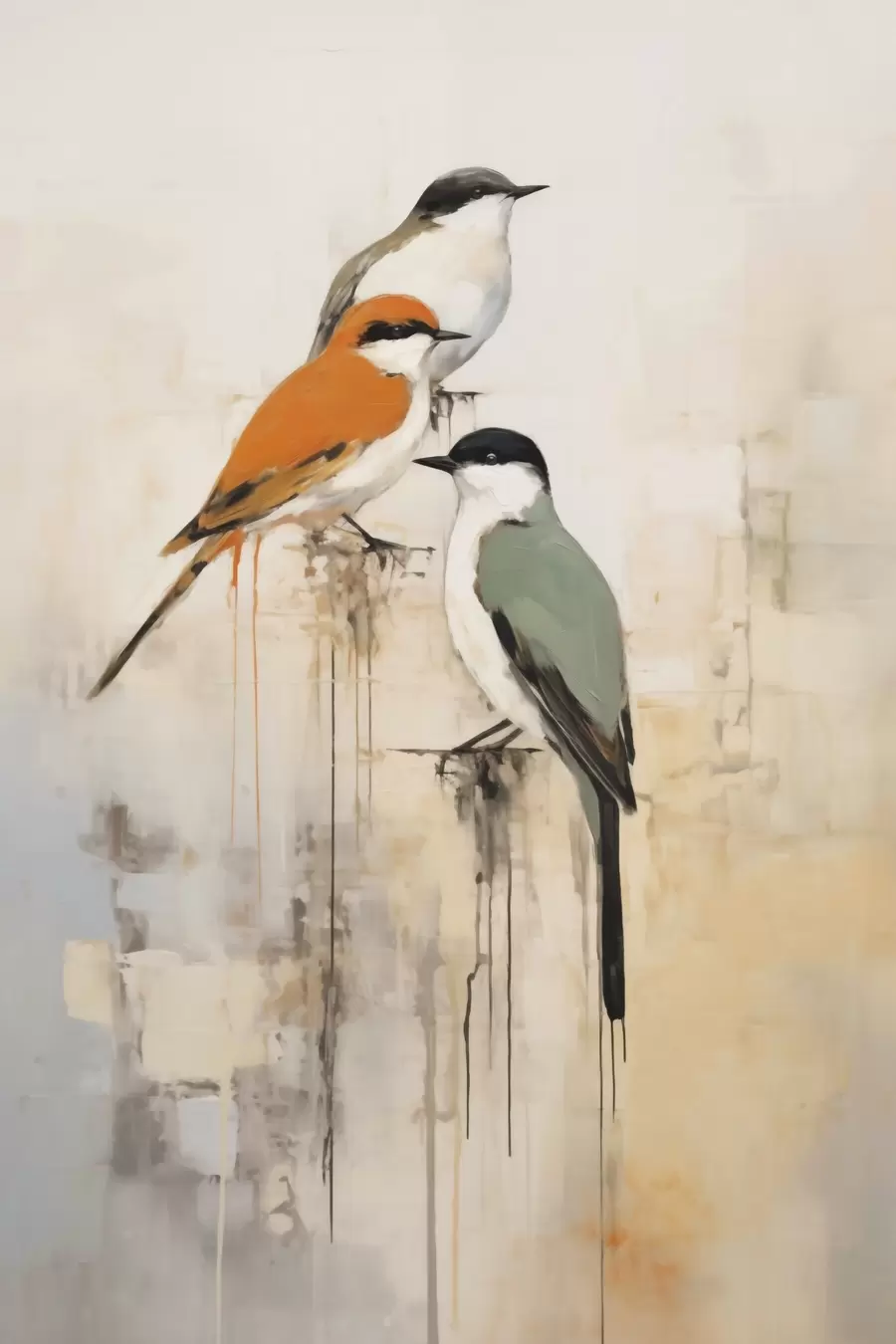Fotobehang Abstracte vogels, imitatie van de schilderkunst f50848