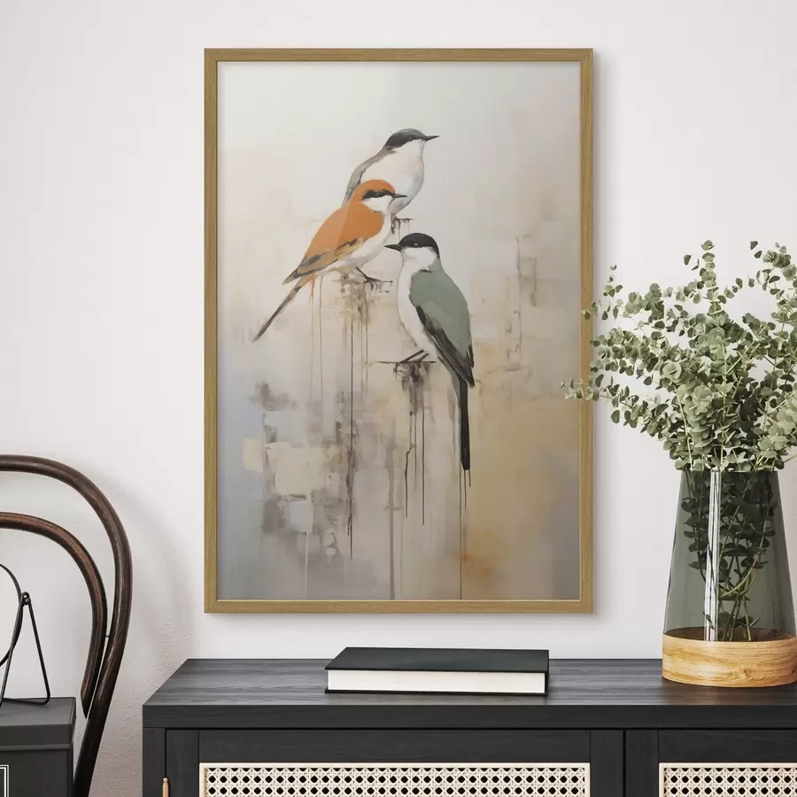 Fotobehang Abstracte vogels, imitatie van de schilderkunst f50848