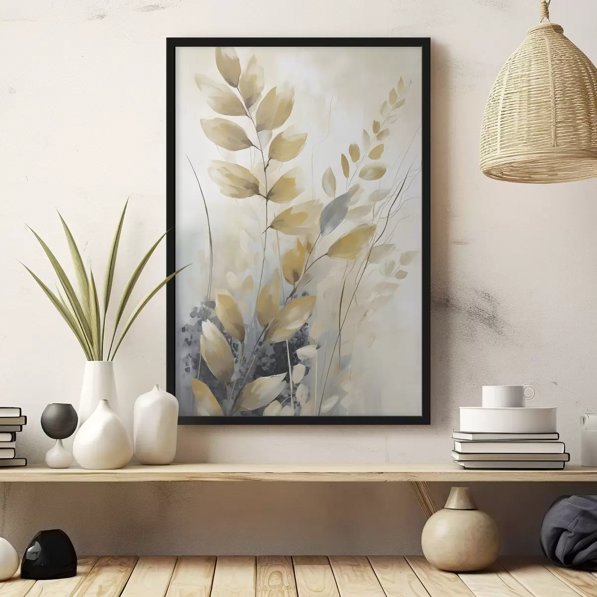 Poster Tak met bladeren, imitatieschilderij f50851