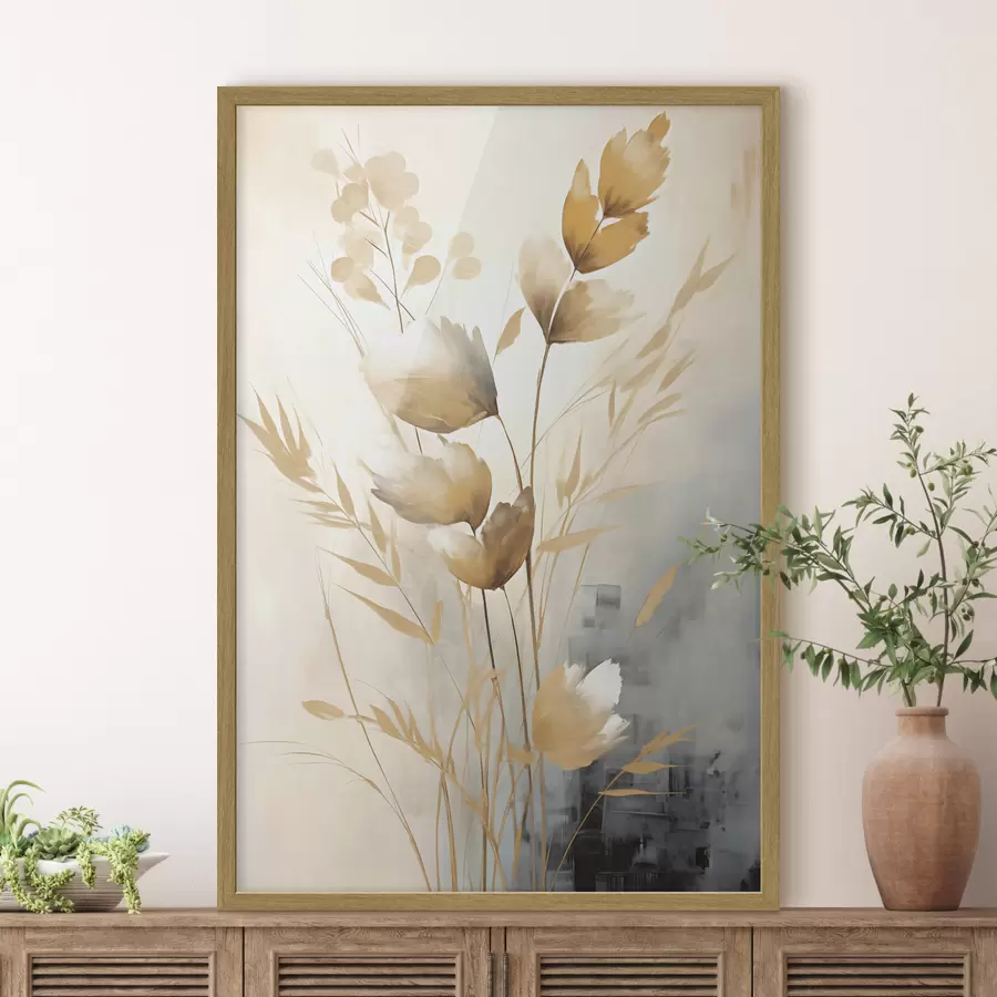 Fotobehang Decoratieve tak met bladeren, imitatieschilderij f50852