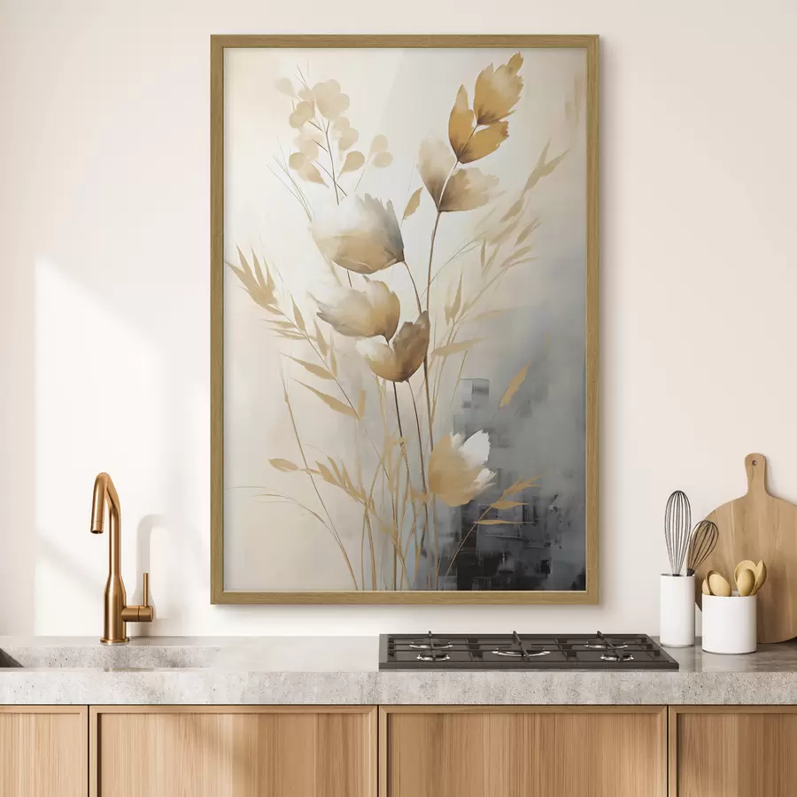 Fotobehang Decoratieve tak met bladeren, imitatieschilderij f50852