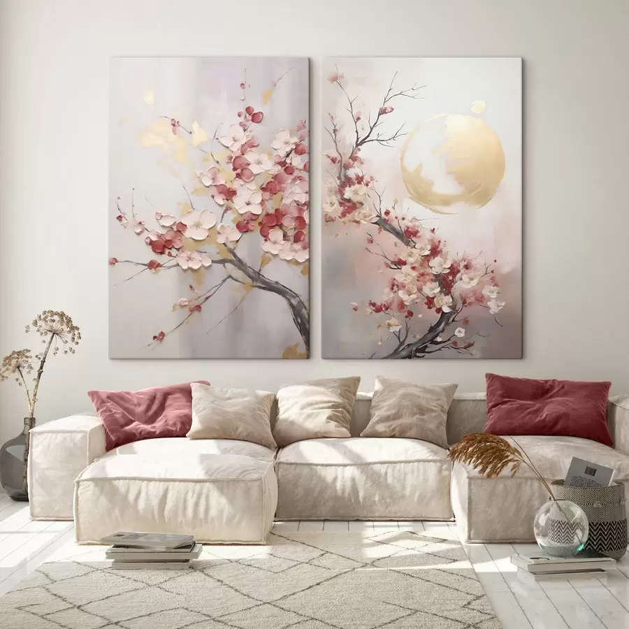  Schilderijen Abstracte bloemen op een tak, in de stijl van een imitatieschilderij m31025