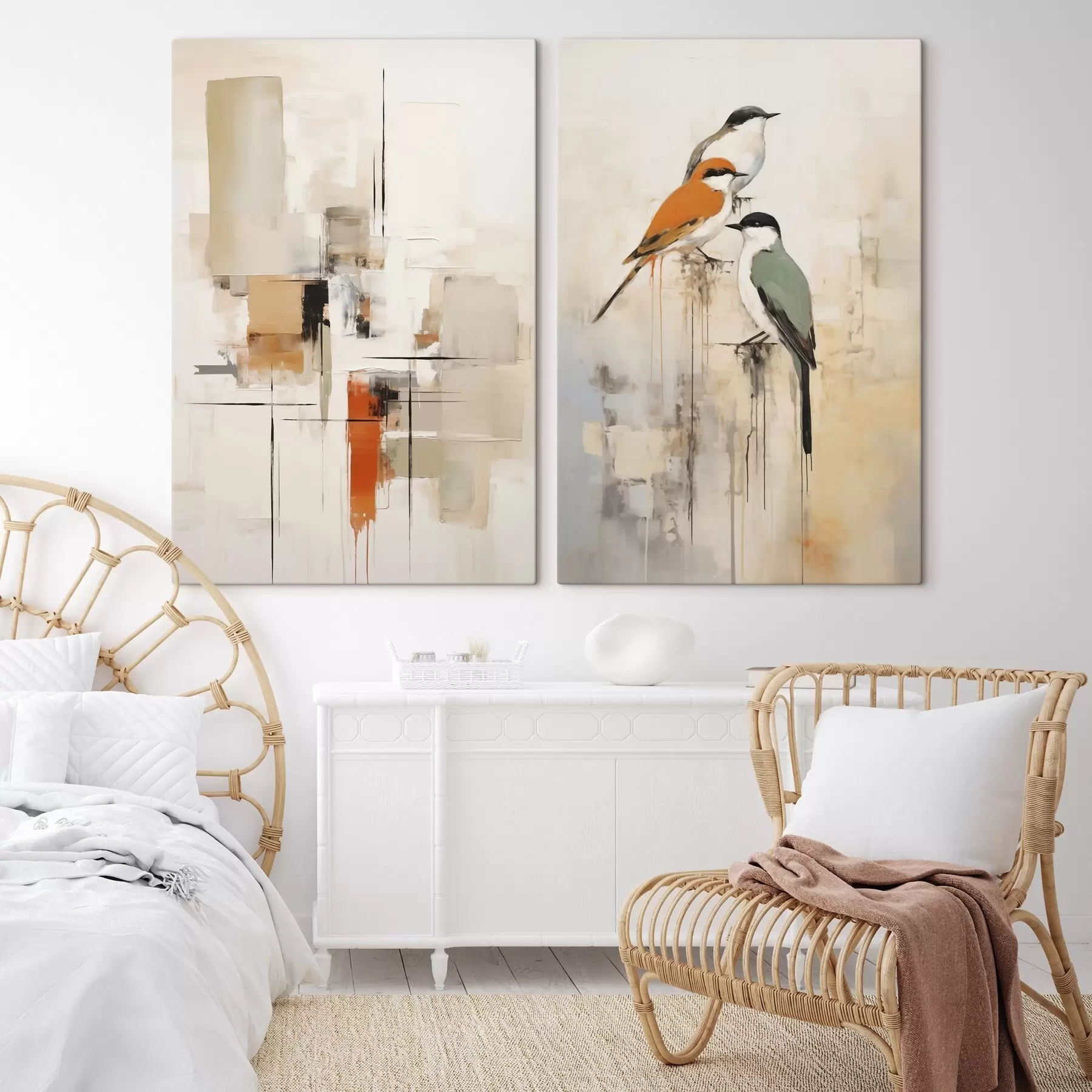  Schilderijen Abstractie en vogels, imitatie van de schilderkunst m31027