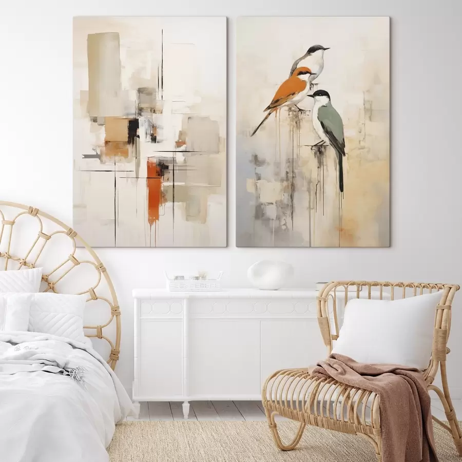  Schilderijen Abstractie en vogels, imitatie van de schilderkunst m31027